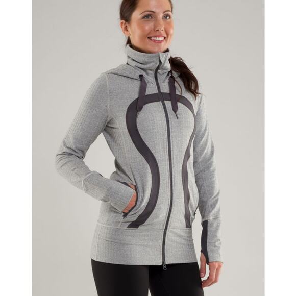 Lululemon Brushed Stride Jacket Ghost Heathered Coal Herringbone / Coal Size 6 - Picture 1 of 11